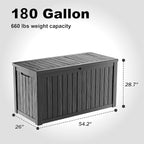 DRATO 180 Gallon Outdoor Storage Box, Large Waterproof Deck Box, Lockable Resin Storage Container with Reinforced Support for Patio Cushions, Garden Tools, UV-Resistant Outdoor Chest（Black）