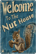Funny Squirrels Signs Welcome To The Nut House Squirrels Stuff For Indoor Outdoor Decor 12x8 Inches (Navy)