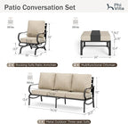 PHI VILLA 5 Pcs Patio Furniture Set with 1 x 72 Padded Deep Seating Bench Sofa, 2 x Cushioned C-Base Sofa Chairs and 2 x Metal Cushioned Ottoman, Outdoor Deluxe Furniture Patio Set for Backyard