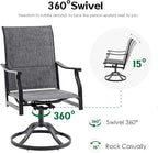 Swivel Patio Chairs Set of 6, Outdoor Patio Dining Chairs with Padded Textilene, Swivel & Rocker Metal Outdoor Dining Chairs All-Weather for Backyard, Grey Fabric with Black Frame