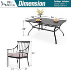 PHI VILLA 7 Piece Outdoor Dining Set with Cushion, 60” Rectangular Metal Dining Table with Umbrella Hole & 6 Cushioned Iron Chairs for Patio, Deck, Yard