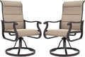 Amopatio Padded Patio Swivel Chairs Set of 2, Outdoor Dining Chairs with Ultra Soft Textilene High Back Seat & Metal Rocker Frame, for Backyard Deck Lawn, Brown