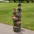 35" Tall Outdoor 4-Tier Birdhouse Floor Standing Water Fountain with LED Lights for Garden, Patio, Yard, Porch Art Home Decor (Bird)