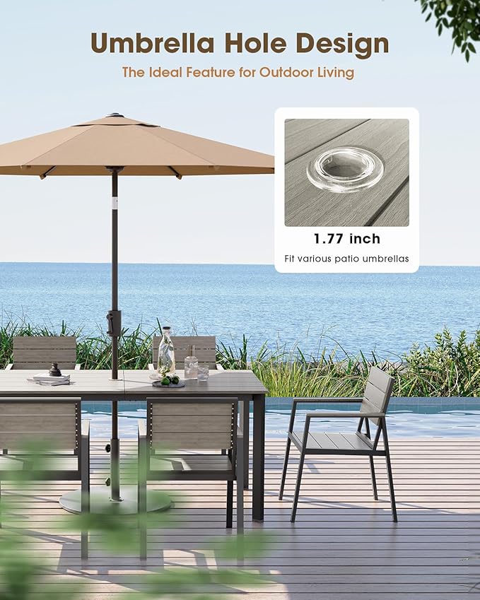 Outdoor Patio Dining set for 4，Aluminum & HDPE 5 Piece Patio Table and Chairs Set with Umbrella Hole, Modren Rectangular Patio Furniture Set with All-weather Table and 4 chairs (Classic Gray)