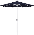 California Umbrella 7.5' Round Aluminum Market Umbrella, Crank Lift, Push Button Tilt, White Pole, Navy Blue Olefin