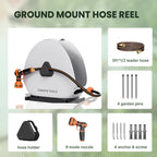 Giraffe Tools Heavy Duty Retractable Hose Reel, 130FT 1/2 Inch Automatic Rewind Garden Hose Reel with Flexible Swivel Base, Ground Mount for Lawn, Patio, and Concrete Floor