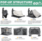COBIZI 10x10ft Pop up Gazebo Screen House Tent for Camping, Pop-up Camping Canopy with Sidewalls,Portable Outdoor Quick-Set Hub Tent with Carrying Bag&Ground Stakes,Gray(Upgraded 2.0)