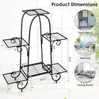 S AFSTAR 6-Tier Metal Plant Stand, Heavy-Duty Plant Display Stand Rack w/ Adjustable Footpads, Slatted Support Panel, Elevated Base, Decorative Flower Potted Holder Rack for Balcony, Living Room, Easy Assembly