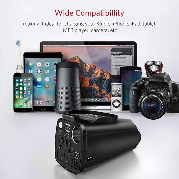 BESTEK 200W Car Power Inverter, Car Plug Adapter Outlet Converter with 2 AC Outlets, Dual 4.5A USB Charging Ports, Cup Holder Car Inverter with Cigarette Lighter Socket for Laptop, Computer