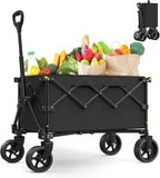 Collapsible Wagon with Wheels,220 lbs Capacity Heavy Duty Wagons Carts with Flexible Handle,Lightweight Portable Folding Utility Cart for Grocery Shopping,Camping,Garden,Sports