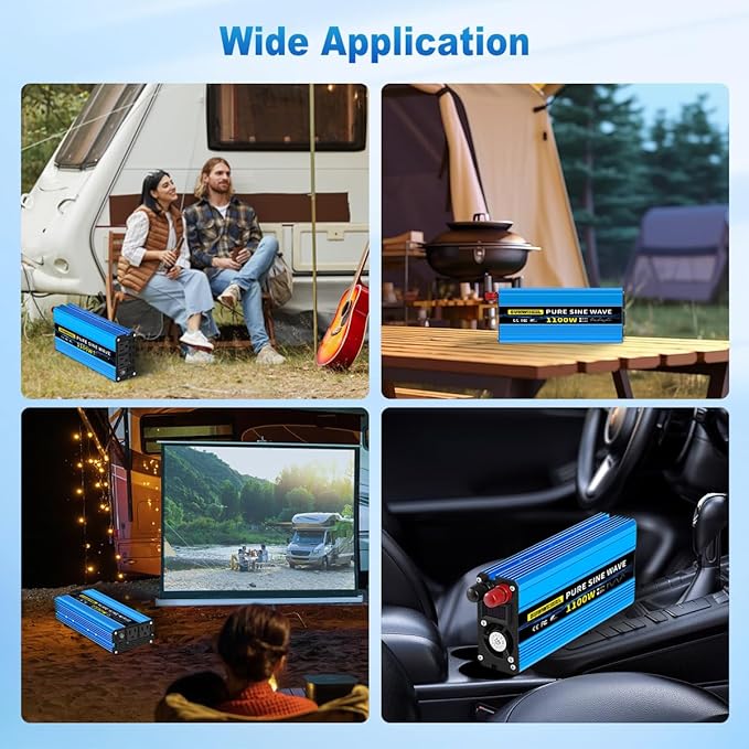 SUNWHEEL 1100 Watt Pure Sine Wave Inverter, Solar Power Inverter, 12V DC to 110V AC Converter for RV, Home, Truck, Coffee Maker, Washer, TV, Fridge, Solar Power Pack with 2 AC Outlets and LCD Display