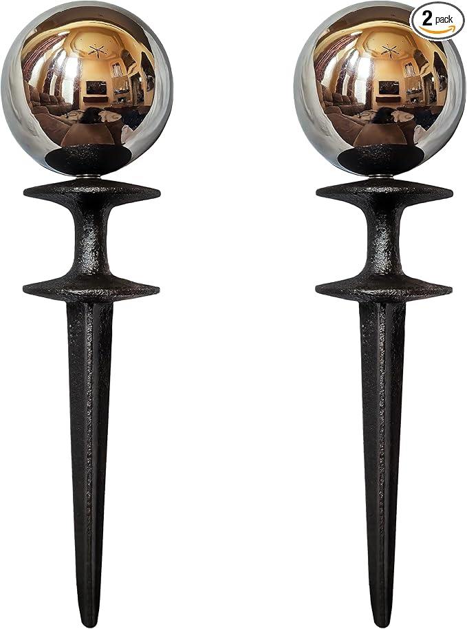 Lulu Decor, Garden Silver Gazing Ball Hose Guide, Set of 2. Strong and Decorative Hose Guide that Protects Your Plants While Providing Elegance to Your Garden