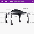 PURPLE LEAF 12' X 14' Hardtop Gazebo,Outdoor White Aluminum Frame Gazebo with Curtain and Netting for Patio, Garden and Backyard