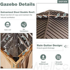 MELLCOM 12' x 14' Hardtop Gazebo, Wooden Finish Coated Aluminum Frame Gazebo with Galvanized Steel Double Roof, Outdoor Permanent Metal Pavilion with Curtains and Nettings for Patio, Lawn & Garden