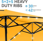 GREEN PARTY 15 ft Rectangle Patio Umbrella with Solar Lights and Base Included, Double-Sided Market Table Umbrella with Crank, Large Outdoor Umbrellas for Patio Poolside Garden Backyard, Gold Yellow