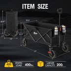 POTAL Foldable Wagons Carts with Wheels, 5 ft³ Collapsible Grocery Cart on Weels with Brakes, Folding Utility Pull Wagon Cart Heavy Duty for Camping Outdoor, Gardening, Sports