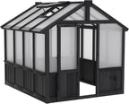 MUPATER 6 x 8 FT Walk-in Wooden Polycarbonate Greenhouse with Ventilated Window & Lockable Door, Multi-Layer PC Panels for UV Protection, Greenhouse Kit for Outdoor, Garden and Backyard, Black
