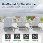 Folding Adirondack Chair with Wood Texture, HDPE All-Weather Fire Pit Chairs, Plastic Adirondack Chairs with 2 Cup Holder, Outdoor Lawn Chair for Patio Garden (White)