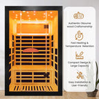 Far Infrared Sauna for Home 2 Person Sauna for Home Okoume Wood Red Sauna with Low EMF Infrared Sauna 2000W Dry Sauna 2 Person with 7 Colorful Light, Speaker and Tempered Glass Door