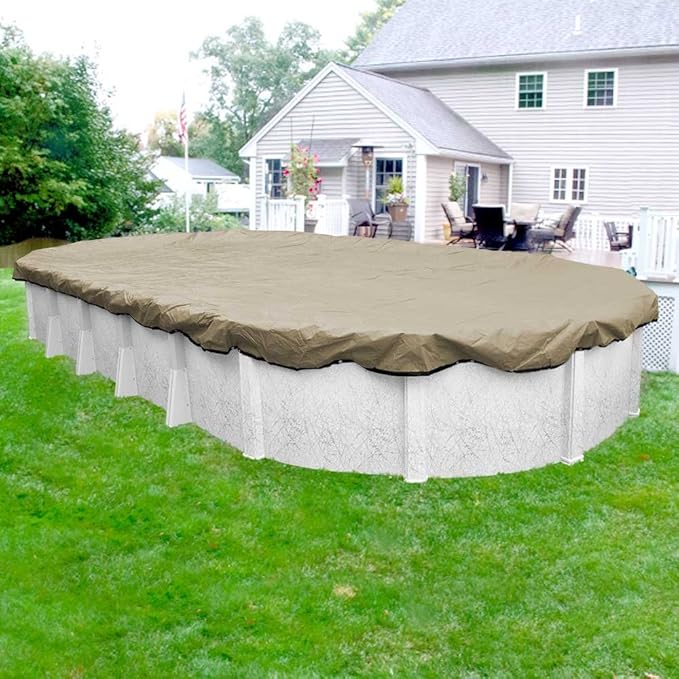 Robelle 12 x 24 ft Premium Tan Winter Oval Pool Cover for Above Ground Pools, 4 ft Overlap (16 x 28 ft Cover Size), Solid 14 x 14 Scrim, 5.2 oz/yd2, 20-Year Warranty, Style: 311224-4