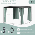 Gazebo Universal Replacement Privacy Curtain,12'×12' Gazebo Outdoor Waterproof Curtains, 4-Panels Sidewall Curtains with Double Zipper for Patio Canopy, Garden and Backyard (Curtain Only)