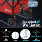 Sekey 220L Collapsible Foldable Wagon with 330lbs Weight Capacity, Heavy Duty Folding Wagon Cart with Big All-Terrain Wheels & Drink Holders (Red&Grey)