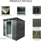 6X5 FT Outdoor Storage Shed, Waterproof Metal Garden Sheds with Lockable Door, Steel Tool Storage Buildings Shed & Outdoor Storage House for Garden, Backyard, Patio, Lawn, Trash Cans(Black and White)