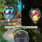 Hot Air Balloon Solar Lantern - Cardinal Bird Glass Lantern, Simulated Flickering & Dancing Flame, Outdoor Hanging Yard Light Waterproof IP65 for Patio Lawn Porch Decor Gift