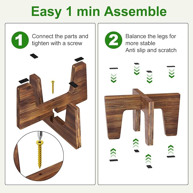 Plant Stands Indoor Outdoor, Plant Risers for Inside Pots Sturdy Short Plants Holder, Flower Pot Stand for Indoor Plants, Small Single Floor Plant Bamboo Display Stand (Natural 12“ (2 pack))
