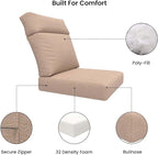 Covers & All Olefin Rectangle High Back Chair Cushion, 420 Denier Supportive Foam Seat and Poly Fill Back Outdoor High Back Chair Cushion, Water and for Patio High Back Chair Cushions