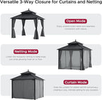 SUNJOY Kingston 10' x 10' Hardtop Gazebo with Galvanized Steel Double Roof, Curtain and Netting, Gray Aluminum Posts Permanent Pavilion Gazebo for Garden, Patio, Deck, Lawn