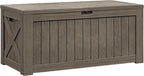 Flamaker Resin Deck Box 120 Gallon Waterproof Large Outdoor Indoor Storage Box Imitation Wood Resin for Patio Furniture Garden Tools and Pool (Brown)