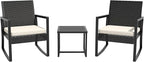 3 Pieces Outdoor Patio Set -Wicker Rattan Chair Conversation Set with Glass Table for Poolside Yard Rocking Chair Set for Bistro Garden Front Porch All Weather Patio Furniture Set
