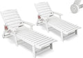 Patio Chaise Lounge Chair Set of 2, HDPE Outdoor Lounge Chairs with 5-Position Adjustable Backrest, Cup Holder and Wheels, 450lbs Capacity for Poolside Deck Backyard, All Weather Material(White)
