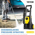 VEVOR Electric Pressure Washer, 2000 PSI, Max. 1.76 GPM Power Washer w/ 30 ft Hose, 5 Quick Connect Nozzles, Foam Cannon, Portable to Clean Patios, Cars, Fences, Driveways, ETL Listed