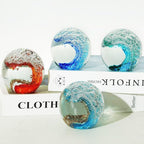 Decorative Crystal Ball Figurines Ocean Waves Paperweight Blown Glass Decor Sea Art Ocean Lovers Gift Blue 3.15"