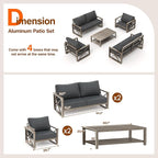 UDPATIO 5 Piece Faux Wood Aluminum Patio Furniture Set 6 Seats Modern Outdoor Furniture Patio Conversation Sets with Coffee Table for Balcony, Backyard, 600D Waterproof Cover Included, Dark Grey
