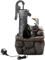 Glitzhome 24" Farmhouse Duck Outdoor Fountain with LED & Pump – 2-Tier Cascading Water Fountain for Outside Garden Decor - Rustic Waterfall for Backyard, Garden, or Patio Decor