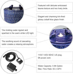 Glitzhome 14.75”H Outdoor Ceramic Garden Water Fountain with LED Lights and Pump, Two Birds Embossed Leaf Pattern Patio Fountain Floor Standing Bird Bath Fountains for Porch Deck Backyard, Cobalt Blue