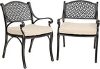 Kinger Home Harmon 2-Piece Cast Aluminum Outdoor Patio Chair, Patio Seating with Cushions, Chairs for Outside, Weather Resistant, Cushions Included