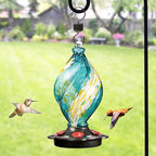 LUJII Ice Cream Shaped Spiral Hummingbird Feeder for Outdoors Hanging, Hand Blown Glass, 28 fl.oz, Leak Proof & Rustproof, Includes an Ant Moat with Hook, Unique & Stylish Glass Art & Decor (Teal)