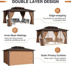 JolyDale14'x12' Hardtop Gazebo, Outdoor Polycarbonate Double Roof Pavilion with Aluminum Frame, Netting, and Curtains, Ideal for Patios, Gardens, and Backyards