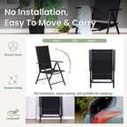 PHI VILLA 7 Piece Outdoor Patio Dining Set, Adjustable Folding Patio Chairs Reclining (Black) with Extendable Metal Steel Dining Table for Outdoor, Garden, Lawn