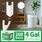 Small Trash Bags with Handles 4 Gallon 200 Count White - Ocean Plastic Upcycling - Plastic Garbage Bags, Can Bin & Waste Basket Liner for Kitchen, Bathroom, Office and Pets
