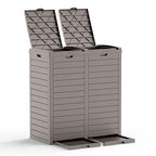 62 Gallon Outdoor Trash Can with Tiered Lid and Drip Tray,Waterproof Resin Waste Bin Indoor,Durable,Stylish,Lightweight Garbage Bin for Patio,Kitchen,Backyard and Office(Light Brown)