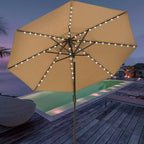 EliteShade USA 10-Year-Non-Fading Solar 9ft Market Umbrella with 80 LED Lights Patio Umbrellas Outdoor Table Umbrella with Ventilation, Heather Beige
