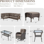 HUMMUH Outdoor Patio Furniture Set,L-Shaped Sectional Couches with Swivel Patio Chairs,Wicker Conversation Set for Deck,Backyard,Porch,Garden