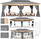 COBIZI Gazebo 12x20 Heavy Duty Gazebos with Curtain and Netting Outdoor Gazebo Canopy Double Roof Patio Gazebos with Metal Steel Frame for Patio, Garden, Backyard (Gray)