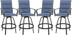 Vongrasig 4 Piece Outdoor Patio Swivel Bar Chairs, All Weather Padded Sling Textile High Top Bar Stools, Bistro Set for Backyard, Lawn Garden, Balcony, Padded Blue