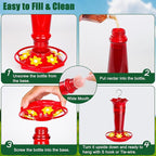10 OZ Glass Hummingbird Feeders for Outdoors Hanging - Red 2 Pack, Ant & Bee Proof and 6 Feeding Ports, Garden Yard Décor Gifts for Mom